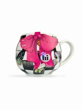 Hi Peach Layne Butterfly Mug Coffee Cup Checkered 12 oz NWT